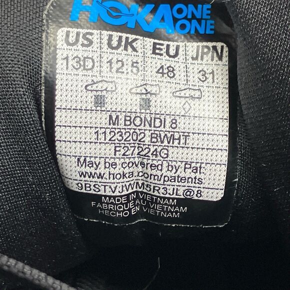Hoka One One Sneakers Mens 13 D Black Bondi 8 Classic Running Shoes 1123202 BWHT main image 11